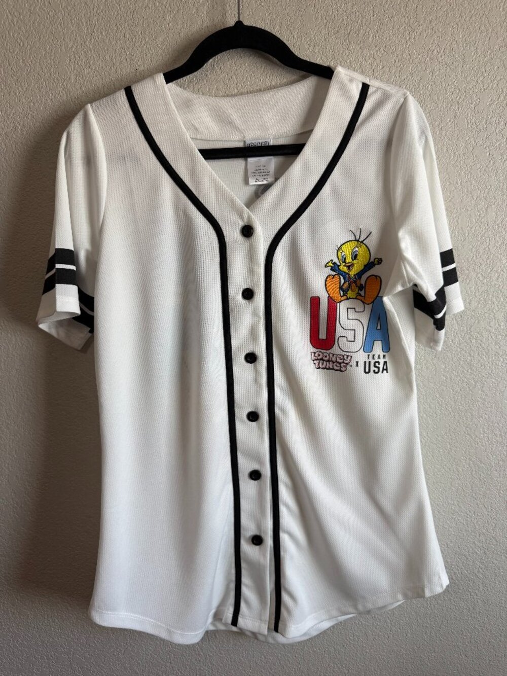 Women's Looney Tunes Tweety Bird USA Baseball Jersey Size M Ivory